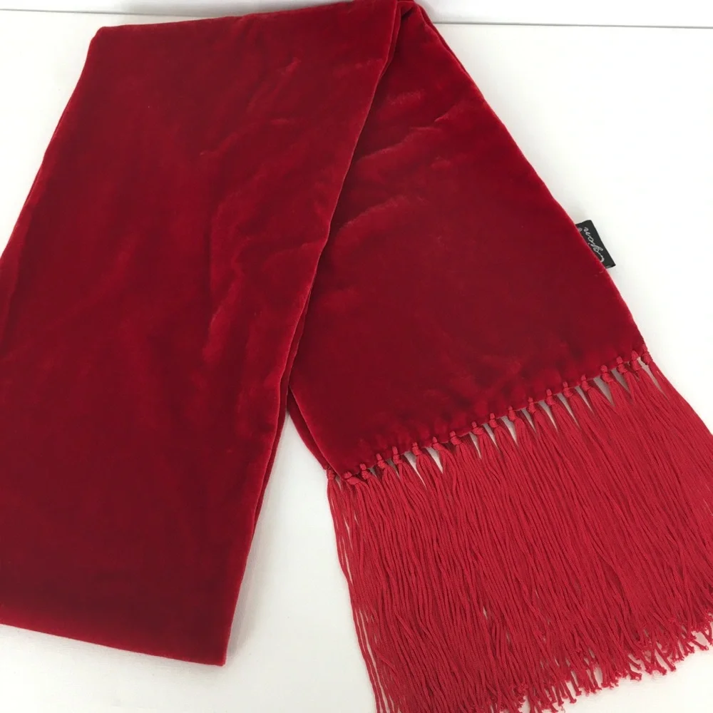 Cejon Accessories Red Velvet Scarf Silk Blend With Fringe